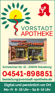 Werbebanner Vorstadt Apotheke mit Kontaktdaten und Leistungsangeboten - Medikamente, Beratung, Gesundheit & Wellness