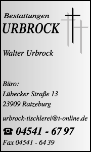 Banner mit Kontaktdaten von Tischler und Bestatter Walter Urbrock in Ratzeburg